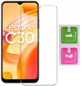 Etui Czarne Matowe Silikon Slim do Realme C30 + SZKŁO 9H 9