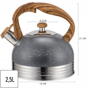 Brunbeste Czajnik stalowy z gwizdkiem do indukcji 2.5L szary marmurowy uchwyt drewniany BB-2477 3