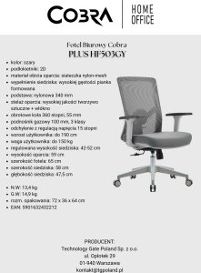 Krzesło biurowe Cobra Office Plus Szare 7