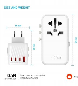 Fixed Voyager 85W travel adapter for EU, UK and USA/AUS, with 4xUSB-C and 1xUSB output | Adapteris 3