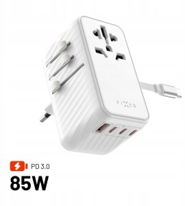 Fixed Voyager 85W travel adapter for EU, UK and USA/AUS, with 4xUSB-C and 1xUSB output | Adapteris 5