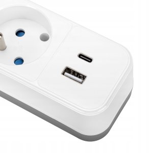 Montis Przedłużacz elektryczny biało-szary 4-gniazdowy z USB 3m MT186-WG-3 5