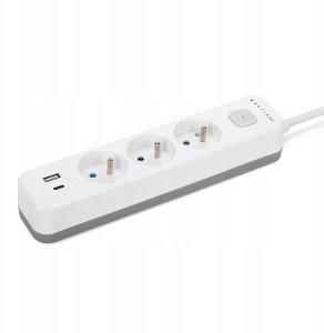 Montis Przedłużacz elektryczny biało-szary 3-gniazdowy z USB 5m MT185-WG-5 2