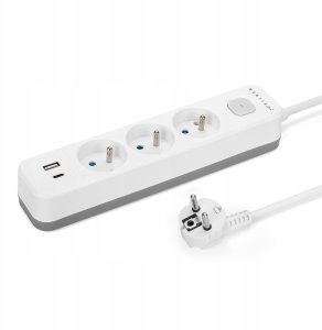 Montis Przedłużacz elektryczny biało-szary 3-gniazdowy z USB 5m MT185-WG-5 3