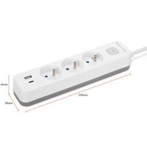 Montis Przedłużacz elektryczny biało-szary 3-gniazdowy z USB 5m MT185-WG-5 7