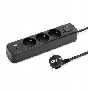 Montis Przedłużacz elektryczny czarny 3-gniazdowy z USB 3m MT185-BK-3 2