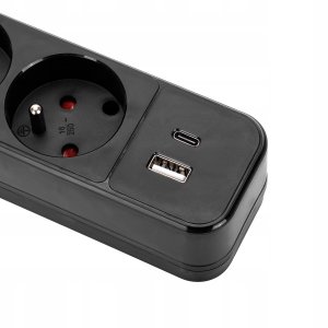 Montis Przedłużacz elektryczny czarny 3-gniazdowy z USB 3m MT185-BK-3 8