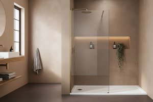 Rea Kabina prysznicowa Walk-In Flexi Transparent / Brush Gold 100 6