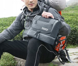 KOSMETYCZKA MĘSKA SZARA POJEMNA KOSMETYCZKA PODRÓŻNA WYJAZD DUŻA Z HAKIEM 4