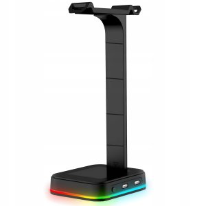 STOJAK STATYW UCHWYT NA SŁUCHAWKI GAMINGOWY PODOŚWIETLENIE RGB HUB + 2X USB 3