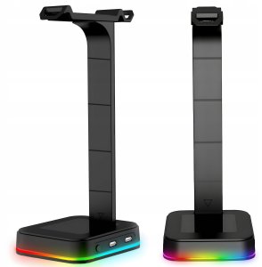 STOJAK STATYW UCHWYT NA SŁUCHAWKI GAMINGOWY PODOŚWIETLENIE RGB HUB + 2X USB 5