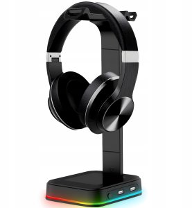 STOJAK STATYW UCHWYT NA SŁUCHAWKI GAMINGOWY PODOŚWIETLENIE RGB HUB + 2X USB 7