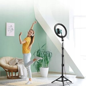 ZESTAW LAMPA PIERŚCIENIOWA LED RING 45cm DO MAKIJAŻU SELFIE + STATYW 210cm 2