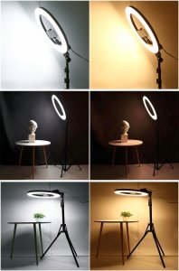ZESTAW LAMPA PIERŚCIENIOWA LED RING 45cm DO MAKIJAŻU SELFIE + STATYW 210cm 3