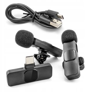 2x Mikrofon Bezprzewodowy Krawatowy USB-C Klips Android Streaming Live Vlog 7