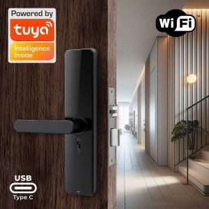 Inteligentna Klamka Tuya WiFi Wkładka Zamka Szyfr Kod RFID Odcisk Palca 12