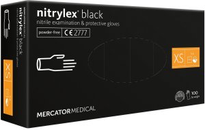 Mercator Medical Rękawice Nitrylowe 100 sztuk / Czarne / Rozmiar: 6 - XS / Nitrylex Black 5