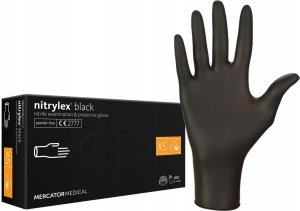 Mercator Medical Rękawice Nitrylowe 100 sztuk / Czarne / Rozmiar: 6 - XS / Nitrylex Black 9