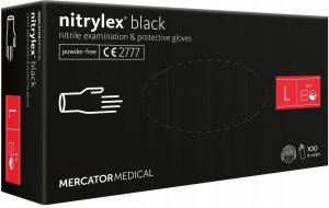 Mercator Medical Rękawice Nitrylowe 100 sztuk / Czarne / Rozmiar: 9 - L / Nitrylex Black 15
