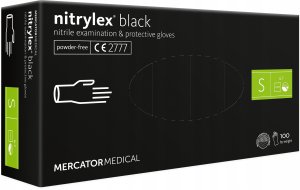 Mercator Medical Rękawice Nitrylowe 100 sztuk / Czarne / Rozmiar: 7 - S / Nitrylex Black 5