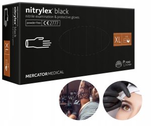 Mercator Medical Rękawice Nitrylowe 100 sztuk / Czarne / Rozmiar: 10 - XL / Nitrylex Black 12