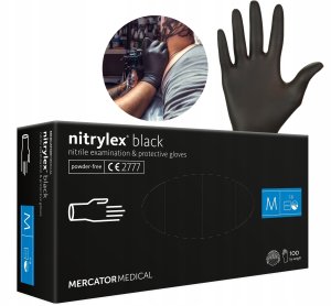 Mercator Medical Rękawice Nitrylowe 100 sztuk / Czarne / Rozmiar: 8 - M / Nitrylex Black 9