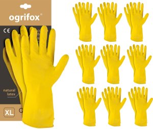 Ogrifox Rękawice ochronne gumowe z flokiem, żółty, rozmiar: 10-XL, OX-FLOX_XL - 10 szt. 3
