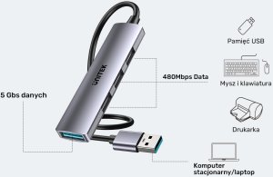 HUB USB Unitek H1208CGY01 4x USB-A 2.0 3.0 (H1208CGY01) 11