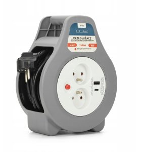 Montis Przedłużacz bębnowy z bezpiecznikiem termicznym 2-gniazdowy z USB-A + USB-C 10m MT188-10 2