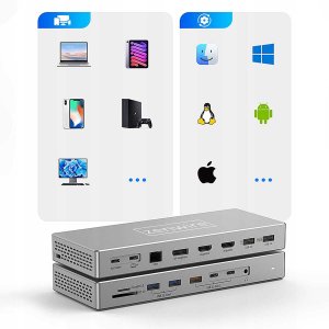 Stacja Dokująca Hub USB-C 16w1 2x HDMI 4K 60Hz Display Port 1.4 USB SD Jack 11