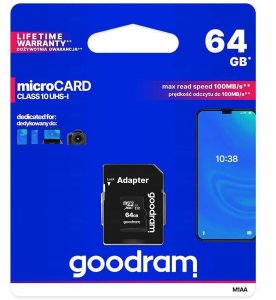 GOODRAM Karta Pamięci MicroSD 64GB CL10 UHS I + Adapter 2