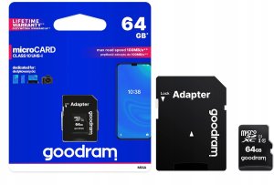 GOODRAM Karta Pamięci MicroSD 64GB CL10 UHS I + Adapter 5