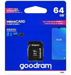 GOODRAM Karta Pamięci MicroSD 64GB CL10 UHS I + Adapter 6