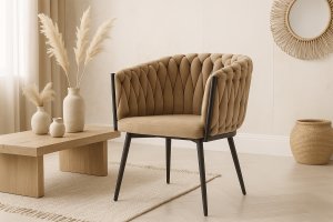 Krzesło tapicerowane welur Glam fotel salon stylowe brązowe nogi 11