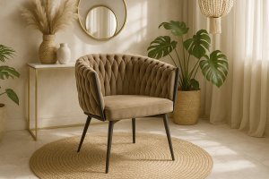 Krzesło tapicerowane welur Glam fotel salon stylowe brązowe nogi 12