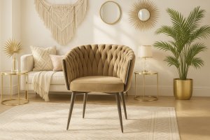 Krzesło tapicerowane welur Glam fotel salon stylowe brązowe nogi 9