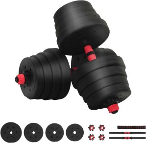 vidaXL Zestaw hantli 2 w 1 Czarny i Czerwony 121 x 19,5 x 19,5 cm 2