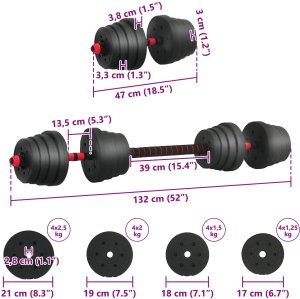 vidaXL Zestaw hantli 2 w 1 Czarny i Czerwony 121 x 19,5 x 19,5 cm 8