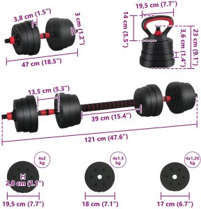 vidaXL Zestaw hantli 4 w 1 Czarny i czerwony 121 x 19,5 x 19,5 cm 10