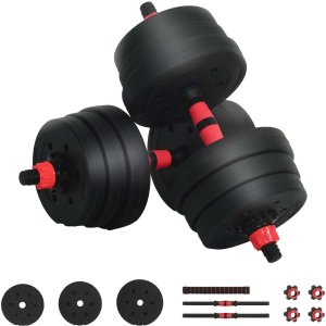 vidaXL Zestaw hantli 2 w 1 Czarny i Czerwony 121 x 19,5 x 19,5 cm 2