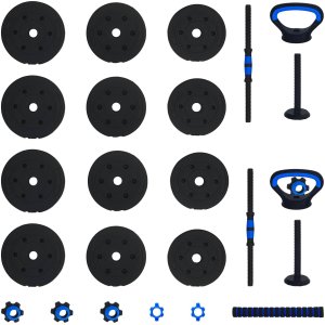 vidaXL Zestaw hantli 4 w 1 Czarny i niebieski 121 x 19,5 x 19,5 cm 7