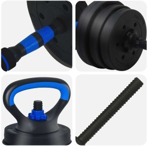 vidaXL Zestaw hantli 4 w 1 Czarny i niebieski 121 x 19,5 x 19,5 cm 8
