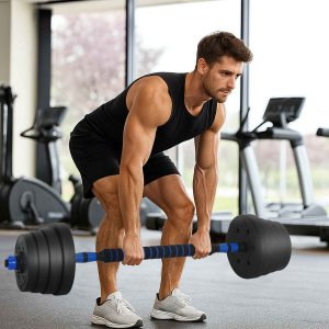 vidaXL Zestaw hantli 4 w 1 Czarny i niebieski 121 x 19,5 x 19,5 cm 3