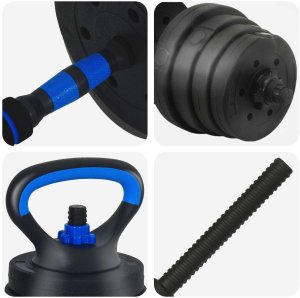 vidaXL Zestaw hantli 4 w 1 Czarny i niebieski 121 x 19,5 x 19,5 cm 8