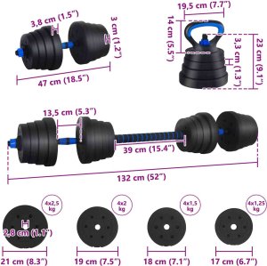 vidaXL Zestaw hantli 4 w 1 Czarny i niebieski 121 x 19,5 x 19,5 cm 10