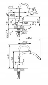 Bateria kuchenna Euroliux BFT41B / FERRO / filtrowany / BAT.ZLEW / ELAST. WYLEW / CHROM / DO WODY FILTROWANEJ 3