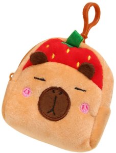 Portfelik Pluszowy Z Brelokiem Kapibara Truskawka Czerwona 9,5 x 8 cm 2