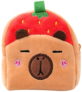 Portfelik Pluszowy Z Brelokiem Kapibara Truskawka Czerwona 9,5 x 8 cm 7