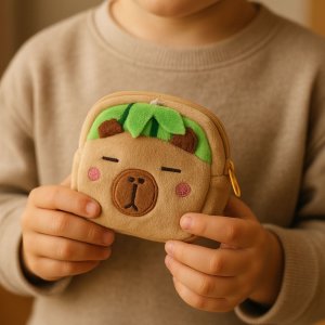 Portfelik Pluszowy Z Brelokiem Kapibara Arbuz Zielony 9,5 x 8 cm 3