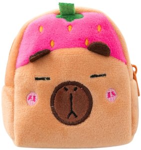 Portfelik Pluszowy Z Brelokiem Kapibara Truskawka Różowa 9,5 x 8 cm 7